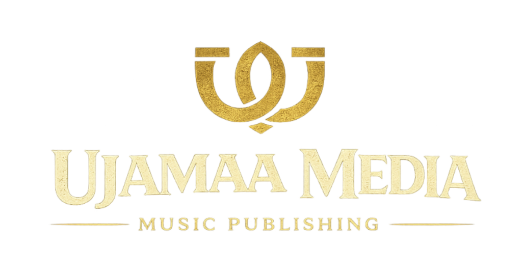 Ujamaa Media gold logo for the publishing and media division of Ralph Sutton Enterprises LLC